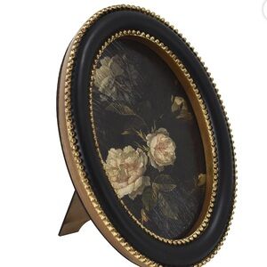 Black Round Wall Art or Tabletop, White Rose Floral Print